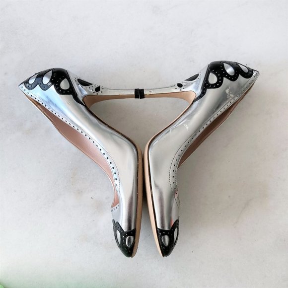 Miu Miu silver & black art deco high heel pumps, black cutout design (size 36.5) - Picture 7 of 8